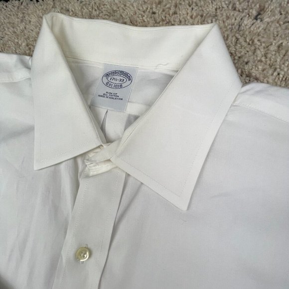 Brooks Brothers Mens Long Sleeve Button Up Shirt White Slim Fit 17.5 33 Spread - Picture 8 of 15